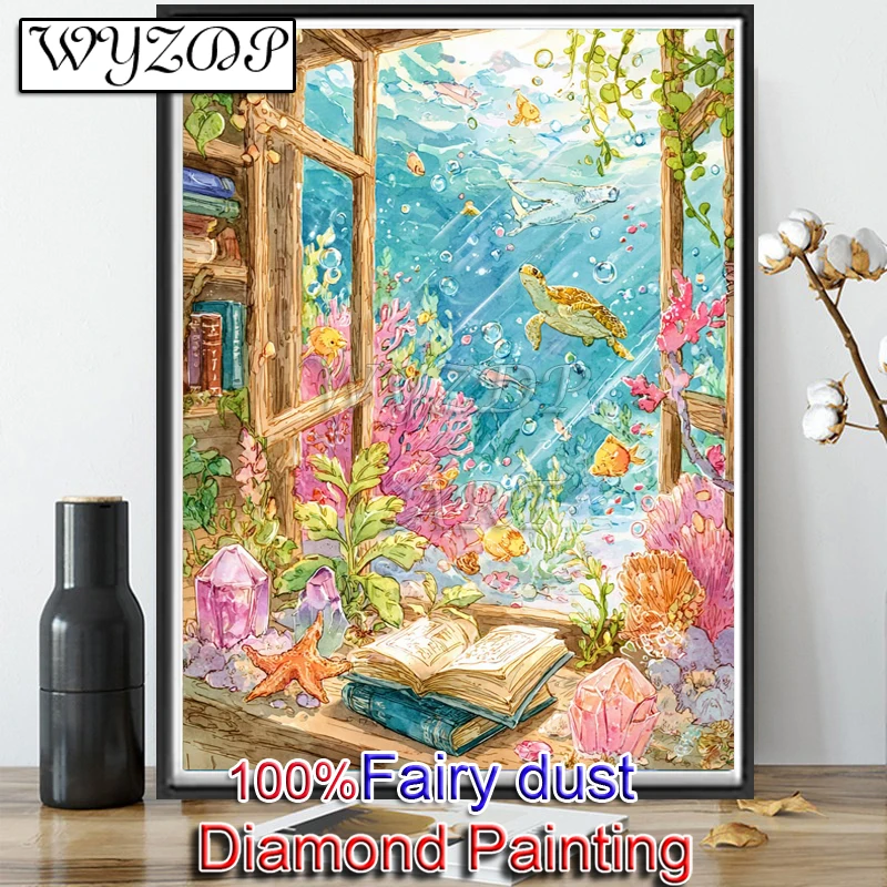 WYZDP 100% Fairy Dust Diamond Painting Kits Landscape Square Diamond embroidery Wall Art Flower  Diamond Art Full Crystal Decor