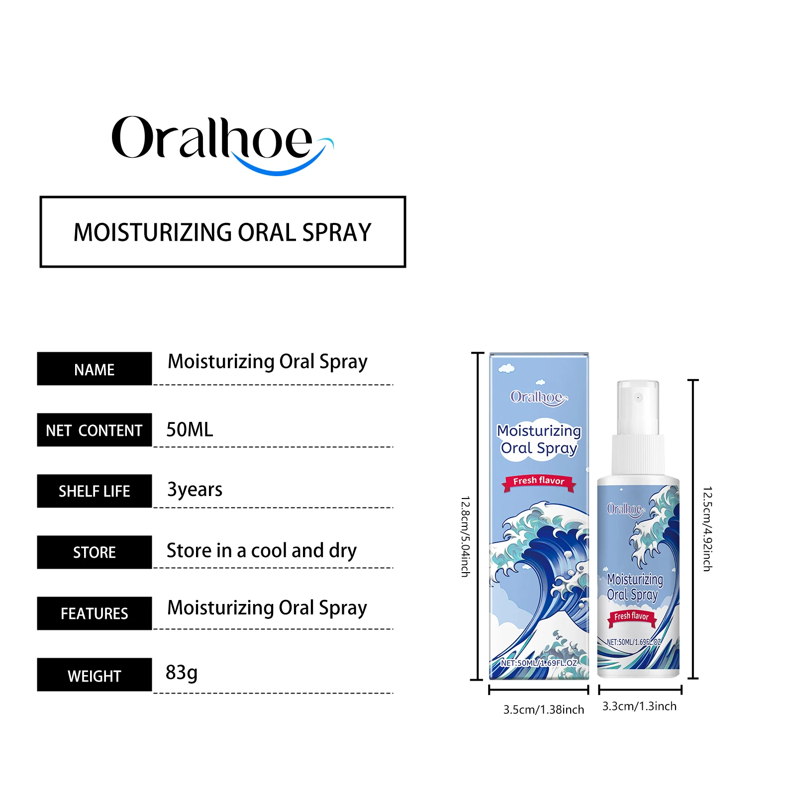 Oralhoe 50ml Nawilżający Spray do Ust Odświeżający Usta Usuwa Nieprzyjemny Zapach Uśmierzający Wysuszenie Miękkiej Dziąs Oralhoe o Smaku Mięty z Trwałym Zapachem Spray do Pielęgnacji Jamy Ustnej