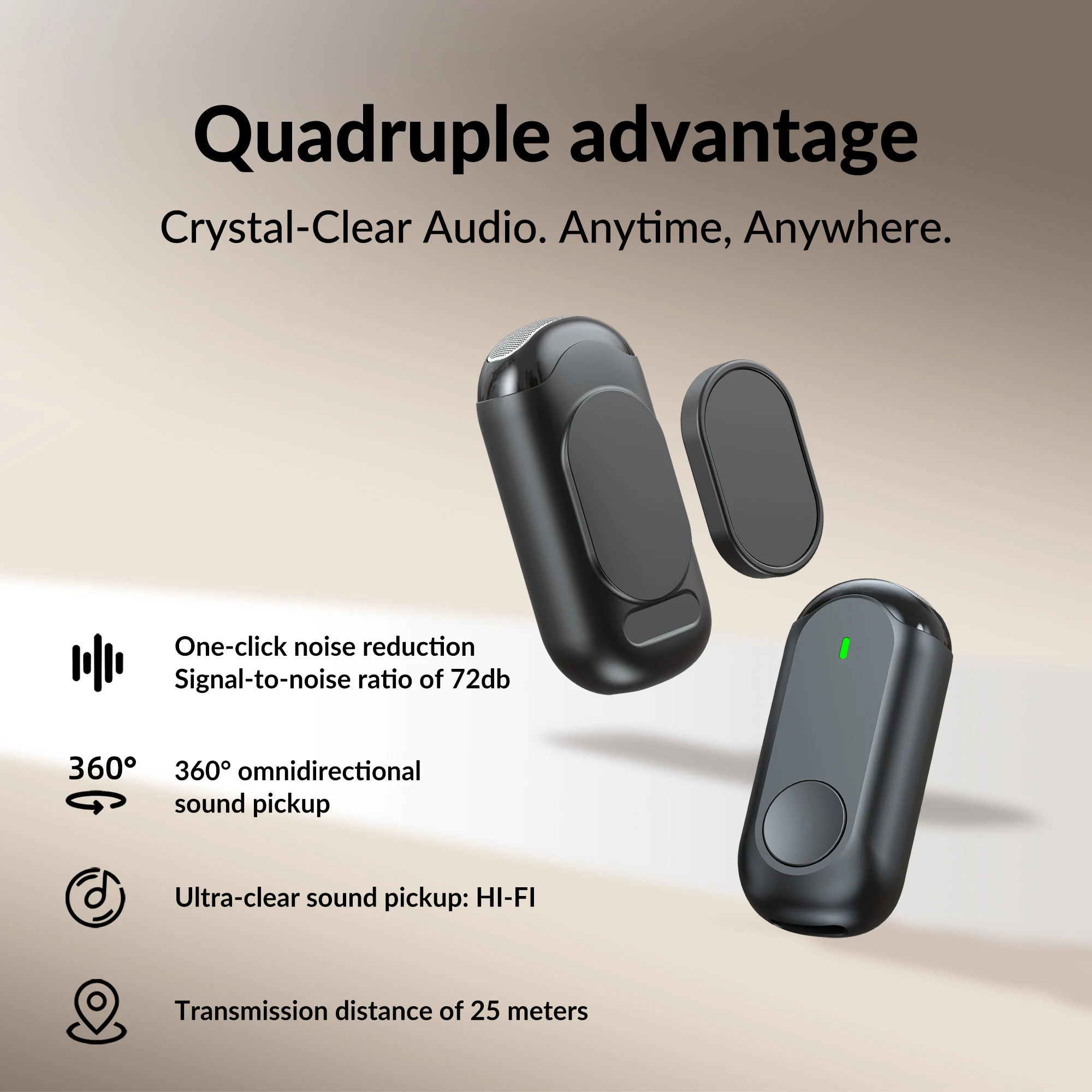 Mini Wireless Lavalier Microphone With AI Noise Reduction For iOS/Android Phone Laptop Clip Magnetic Vlog Audio Video Recording