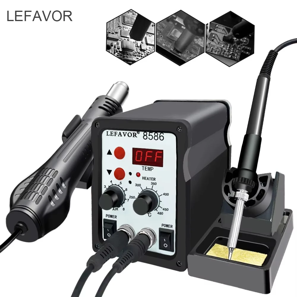 New 8586 Soldering Station 2 In 1 Digital ESD Hot Air Blower Heat Gun Welding Solder Iron SMD Desoldering Rework Station Tools