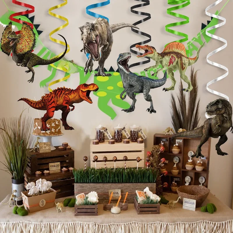 Autocollant jetable thème film dinosaure tourbillon, 6 pièces, décoration de table pour fête d'anniversaire, fournitures d'anniversaire