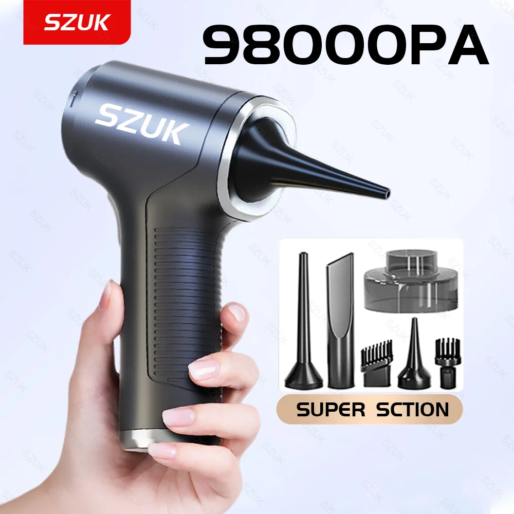 

SZUK Mini Car Vacuum Cleaner 98000PA Strong Suction Wireless Cleaning Machine Portable Powerful Vacuum Cleaner for Car and Home