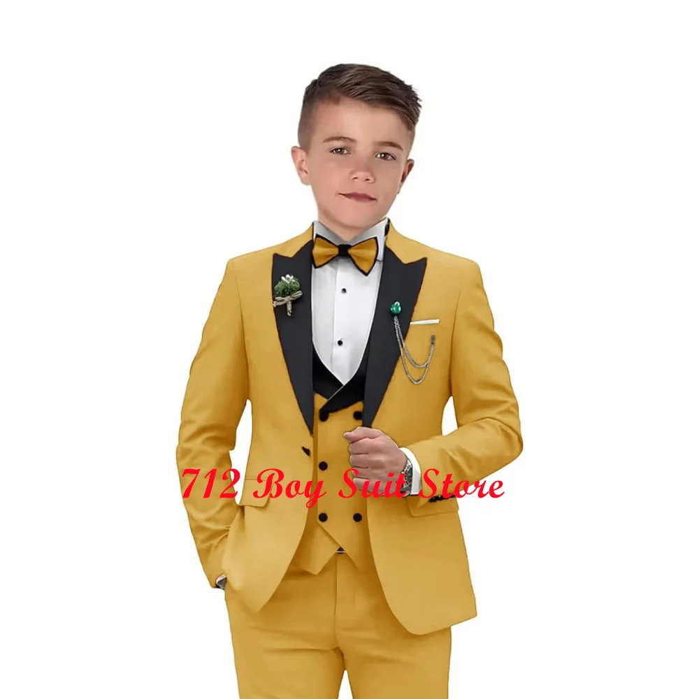 

Wedding Boy Suit 3 Pieces Pointed Lapel Jacket Pants Vest Fashion Slim Fit Tuxedo 2-16 Years Old Kids Clothes