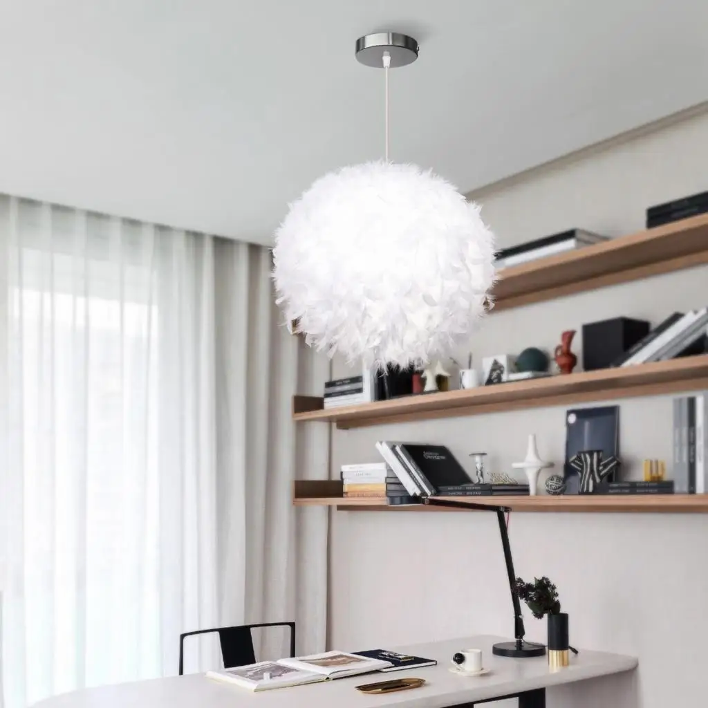 

Подвесной светильник с пушистыми перьями, современный держатель лампы E27, подвесной сказочный светильник, люстра для спальни, лампы, подвесной светильник ﻿