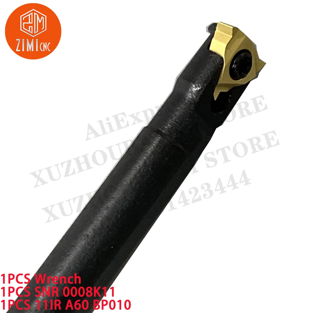 1PCSSNR0008K11 스레딩 터닝 공구 홀더 보링바 + 1PCS 11IR A60 초경 인서트 CNC 금속 선반 기계적인 절단 도구