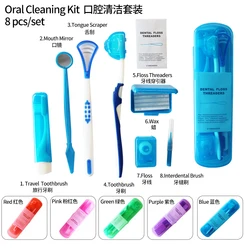 8Pcs Orthodontic Oral Care Cleaning Braces Dental Teeth Kits Toothbrush Foldable Dental Mirror Interdental Brush Cleaning Set