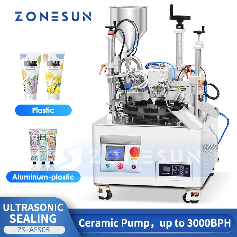 ZONESUN Tube Filling and Sealing Machine Cosmetic Tube Filler Ultrasonic Sealer Toothpaste Plastic Tube Packaging ZS-AFS05