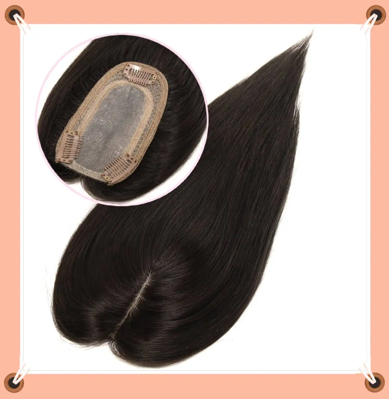 

TUWC06 Топпер из натуральных волос ручной работы на шелковой основе 7x13 см, натуральные волосы на голове с заколками для женщин, топперы для волос