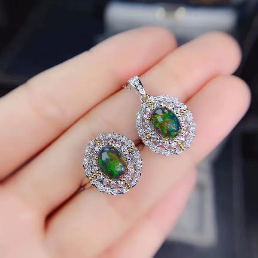 

KJJEAXCMY Oval Transparent Opal Necklace Earrings Jewelry Set Rhinestone Vintage Look Fashion Jewelry For Women Gift