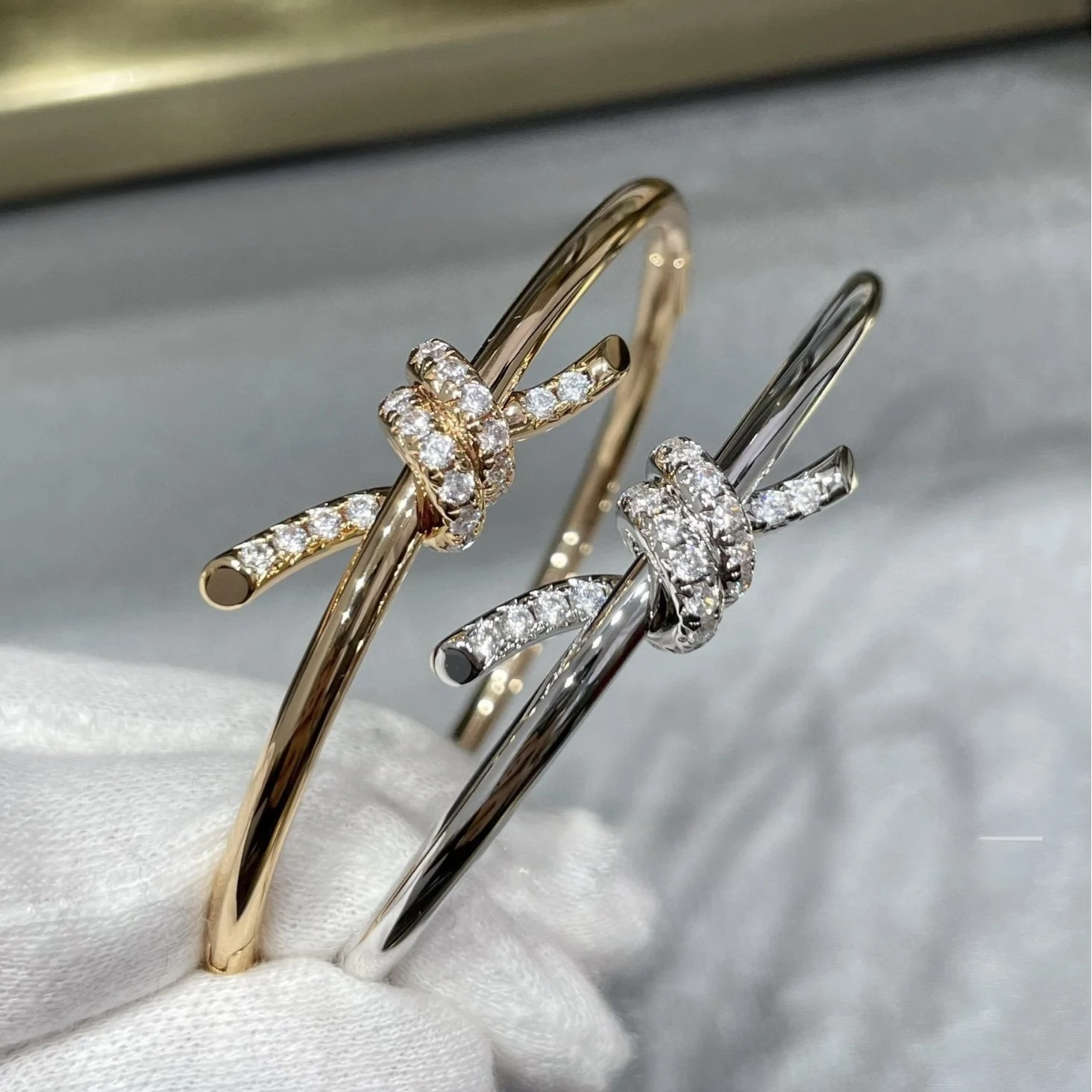 

Luxury Bow Knot Cuff Bracelet for Women – Gold & Silver Adjustable CZ Crystal Bangle
