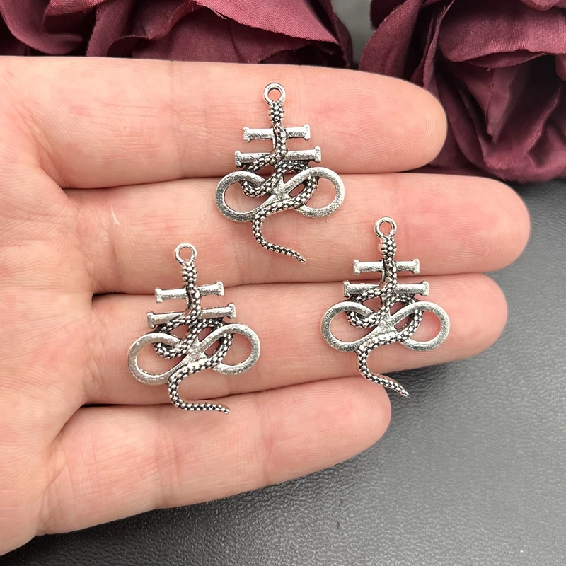 5pcs Antique Silver Leviathan Cross with Snake Pendant Charm,Satan Charm For Manual Crafting  DIY Jewelry Accessories