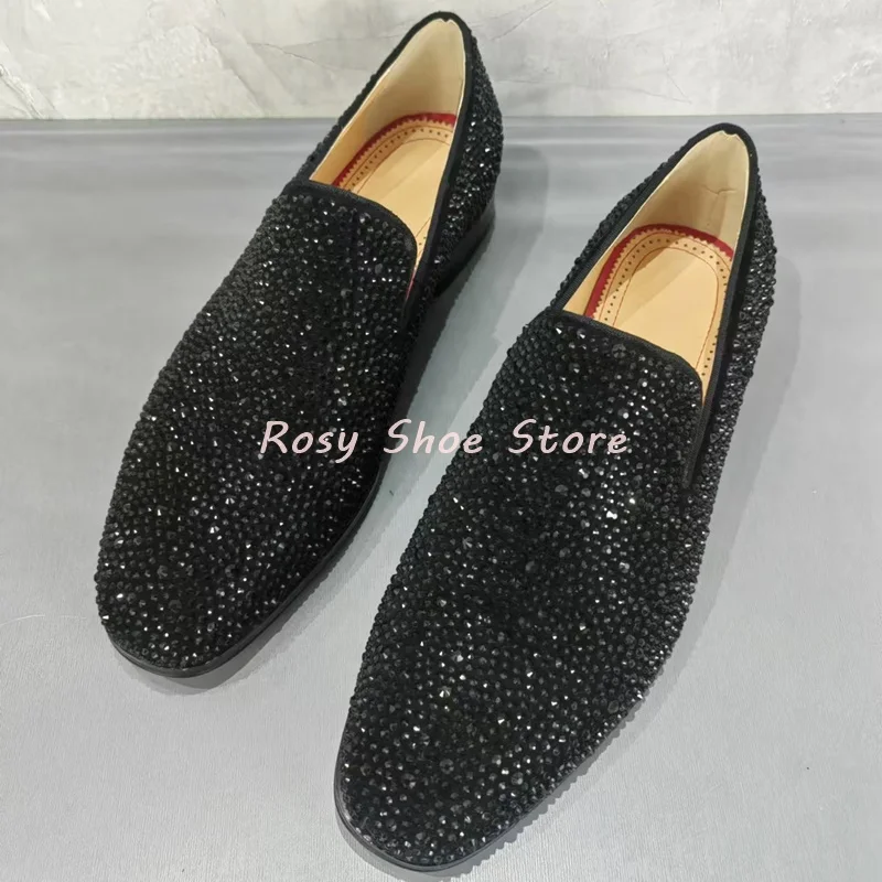 Men's Multicolor Luxury Handmade Diamond Loafers Pointed Toe Leather Rhinestones Slip On Fashion Flat Shoe Versatile Party Shoes