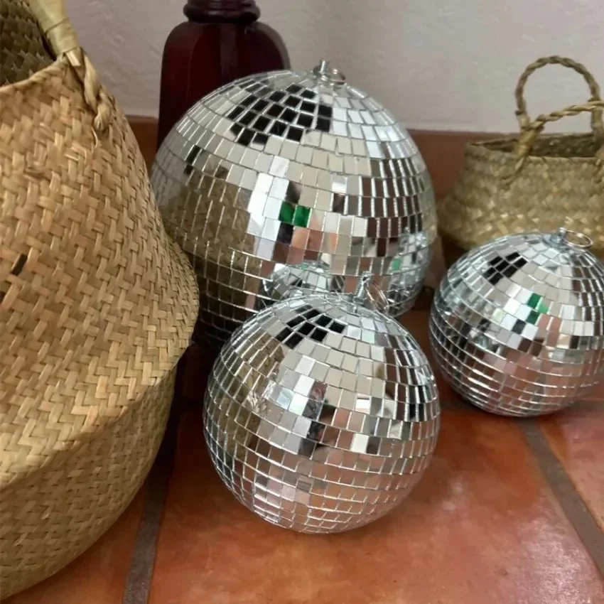 10–25 cm Spiegel-Disco-Kugeln, silberfarben, dekorative Ornamente für Zuhause, zum Aufhängen, glänzend, reflektierend, drehbar, Dekoration für Weihnachten, Geburtstag, Party