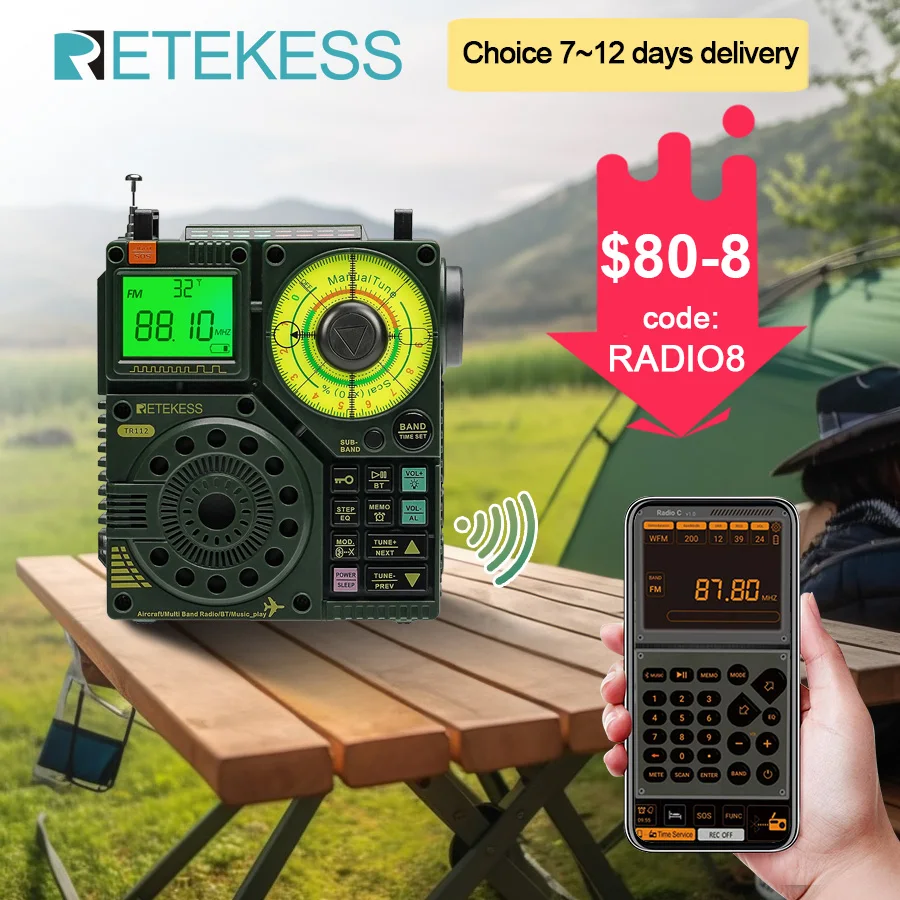 

Retekess TR112 Radios Portable AM FM Radio Receiver Ham Radio Emergency Amateur Shortwave Radio SW AIR Band VHF WB Alarm Clock