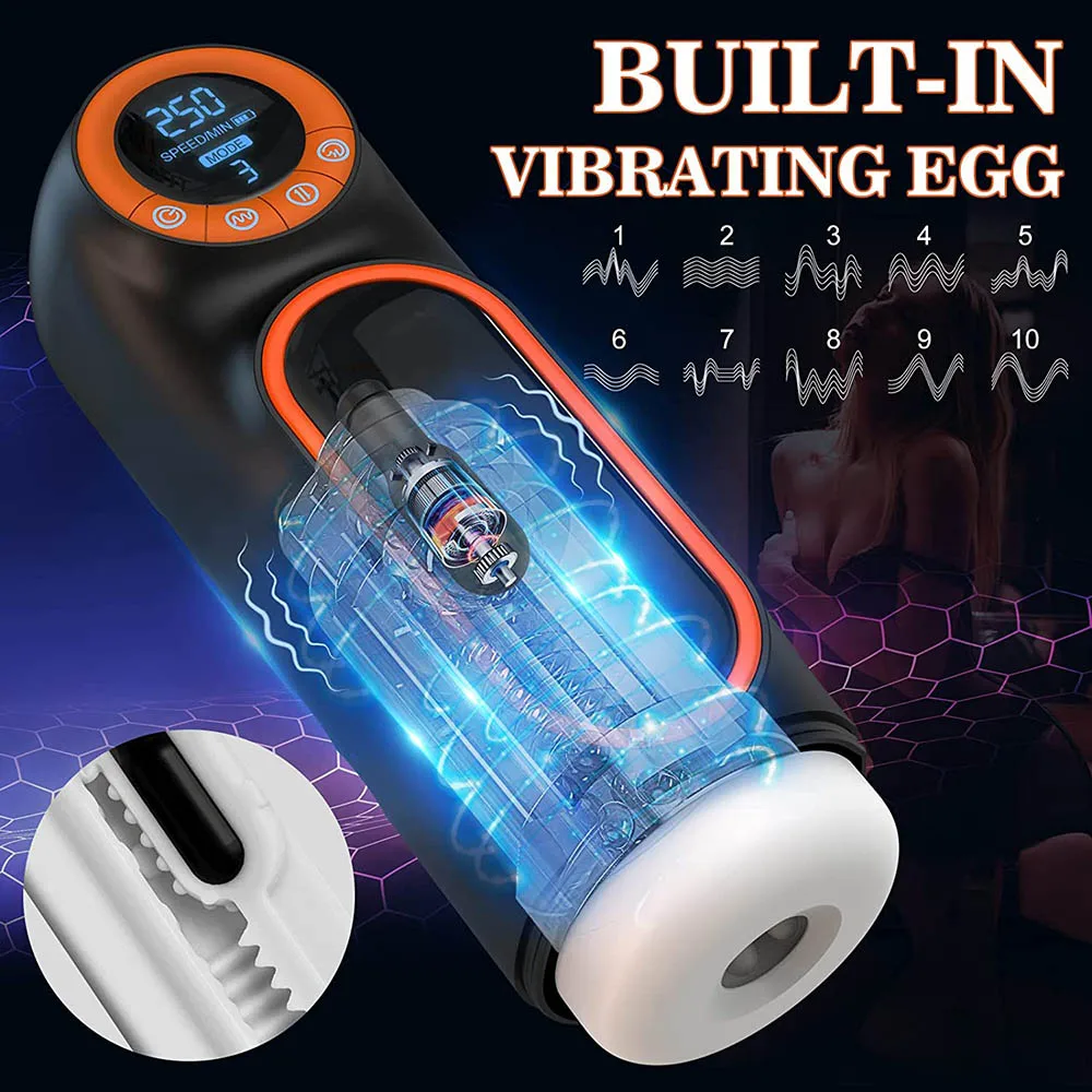 HESEKS Auto Male Masturbator With LED Display 10 Thrusting 4 Sucking 10 Vibration Pussy Vaginas Real Blowjob Sex Toys For Men