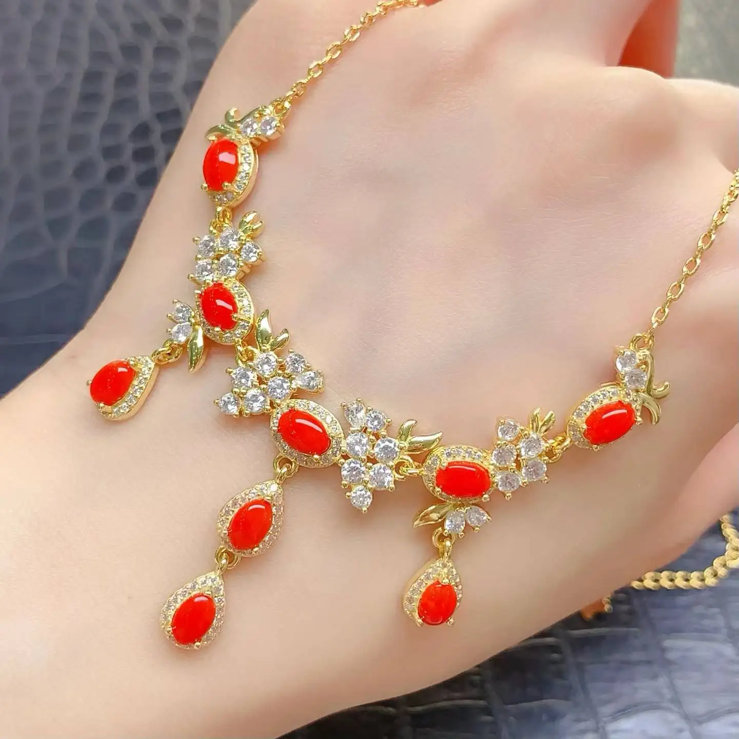 KJJEAXCMY Boutique Jewelry Girl Pure Impurities Free Natural Red Coral Necklace 925 Pure Silver Inlay Gift for Girlfriend's