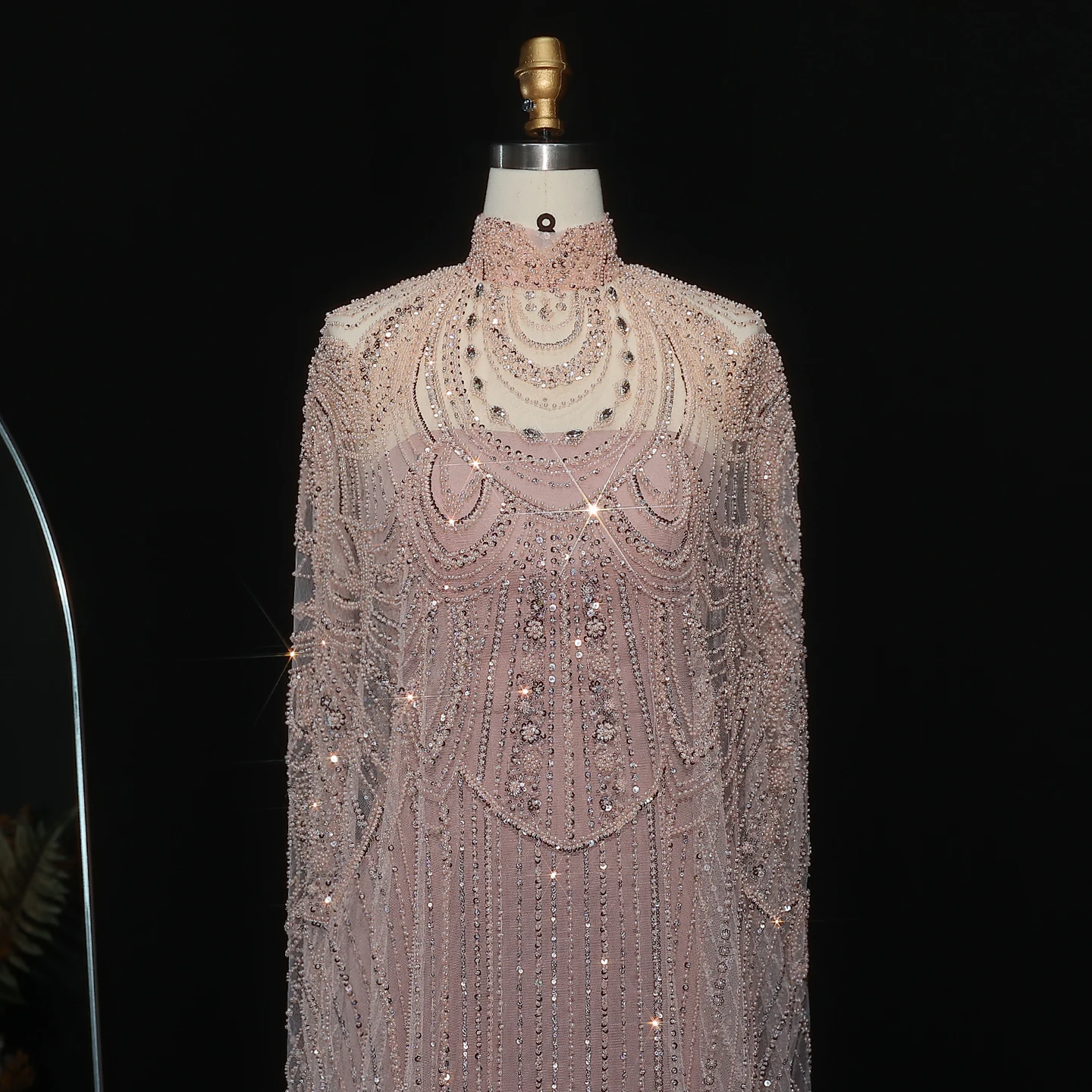 Sharon Said Luxuriöses Perlenbesetztes Dubai Nude Abendkleid für Arabische Frauen Hochzeit Eleganter Kaftan Formelle Partykleider SS780 Maßanfertigung – Detail 22