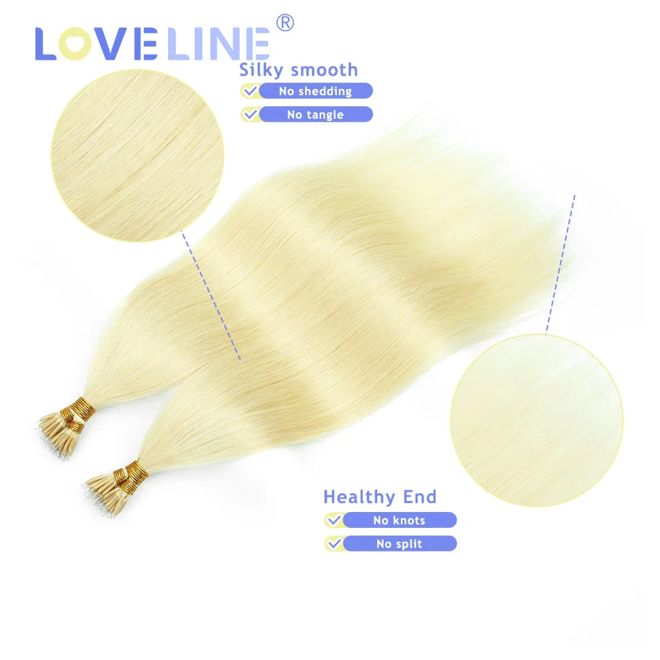 LOVELINE HAIR Прямые нано-кольца для наращивания волос Virgin Remy Nano Tip 14-24 дюйма 1 г/прядь Micro Bead Fusion Hair