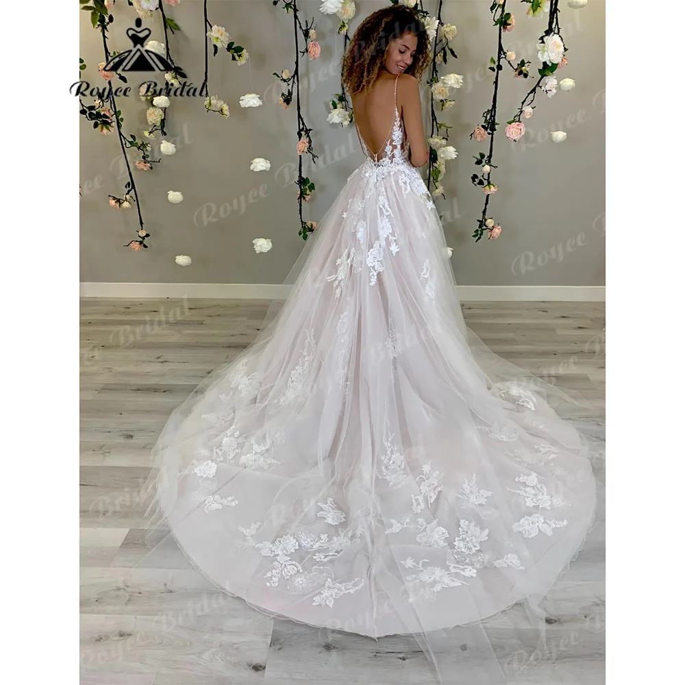 Robe Mariee Sexy Boho Glitter Lace Beach V neck Wedding Dress for Women 2025 Spaghetti Straps Bridal Gown Customized Open Back