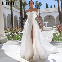 JEHETH Off Shoulder Tulle Wedding Dresses For Women Strapless A-Line Classic Bridal Gowns Backless Vestidos De Novia Side Split