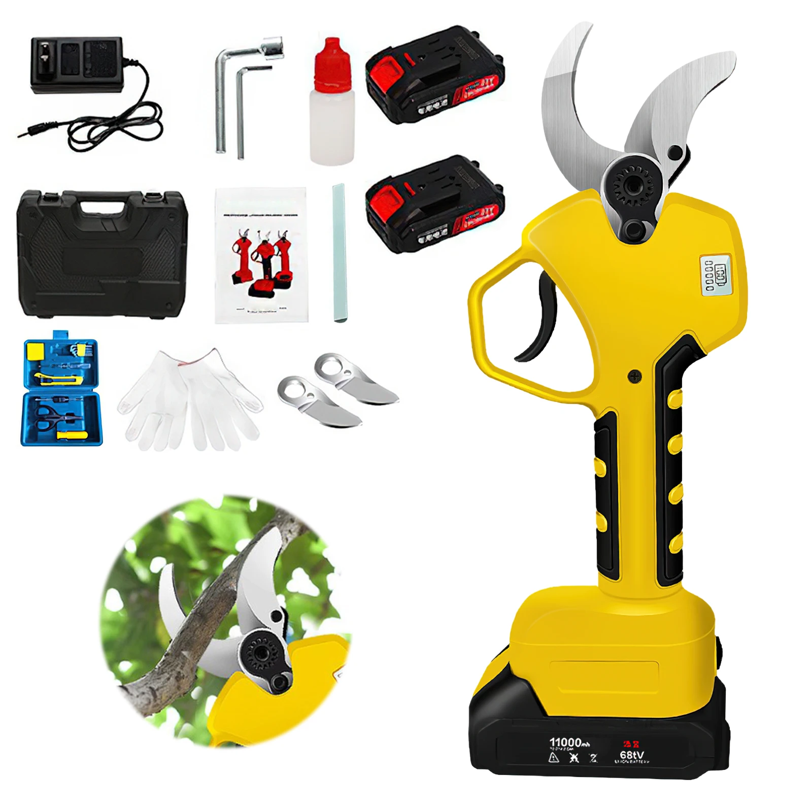 40mm Cordless Electric Pruning Shears Rechargeable Pruner Shear Garden Fruit Tree Branches Cutter Tool With 2pcs 21V Battery