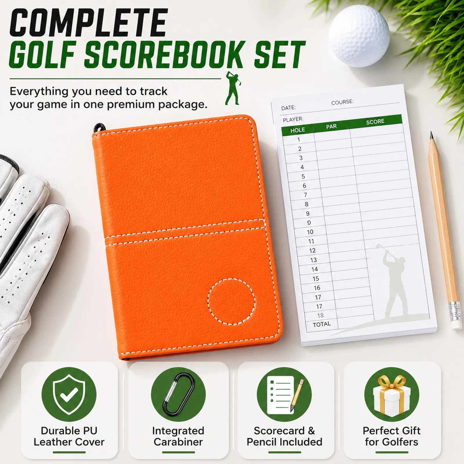 Golf Scorecard Holder Yardage Book Cover PU Leather Durable Score Tracking Notebook for Golf Course Playing Accessories