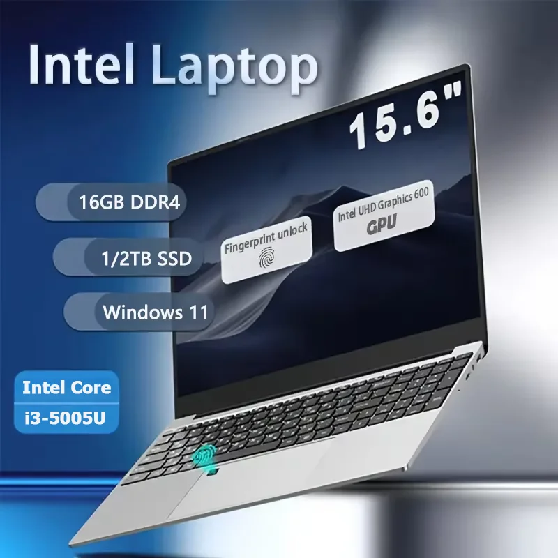 FUCHU Laptops Intel Core i3-5005U 16GB RAM 1TB 2TB SSD Windows 11 Laptop Vingerafdruk Ontgrendelen 15,6 Inch Business Study Notebook