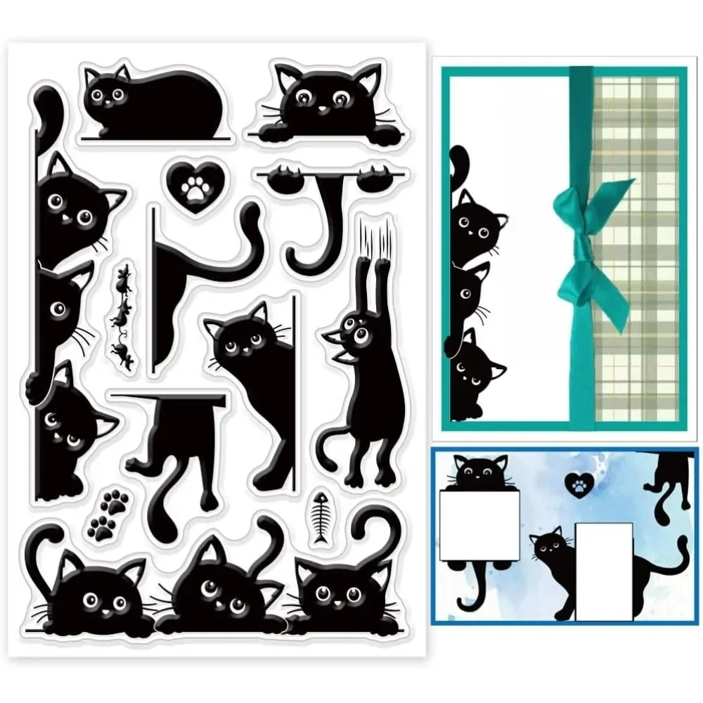 Zwarte Kat Clear Stempels voor DIY Scrapbooking Kat Grens Siliconen Stempel Zeehonden Transparante Stempels voor Kaarten Maken Fotoalbum - afbeelding 2