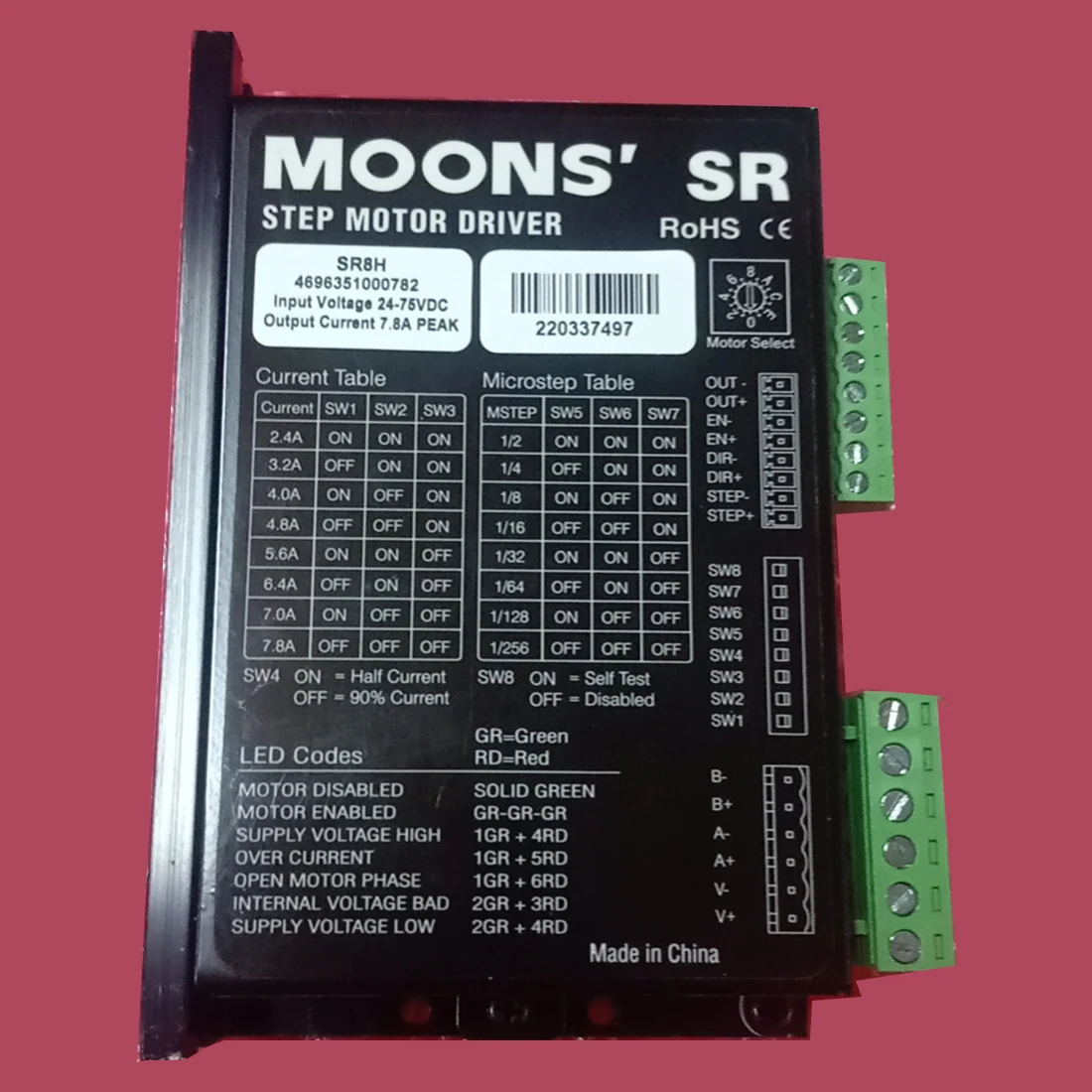 MOONS' SR8H 2 Phase 1A-4.5A Micro Stepper Driver Step Motor for Redsail CNC Router