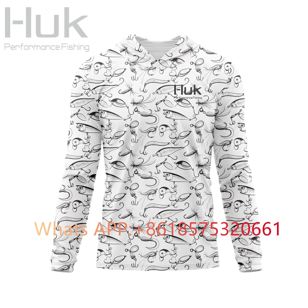 Huk Performance Fishing shirt Long Sleeve Anti-UV Fishing Hooded Shirts With Fish Clothing Outdoor Sun Protection Tshirts UPF50+