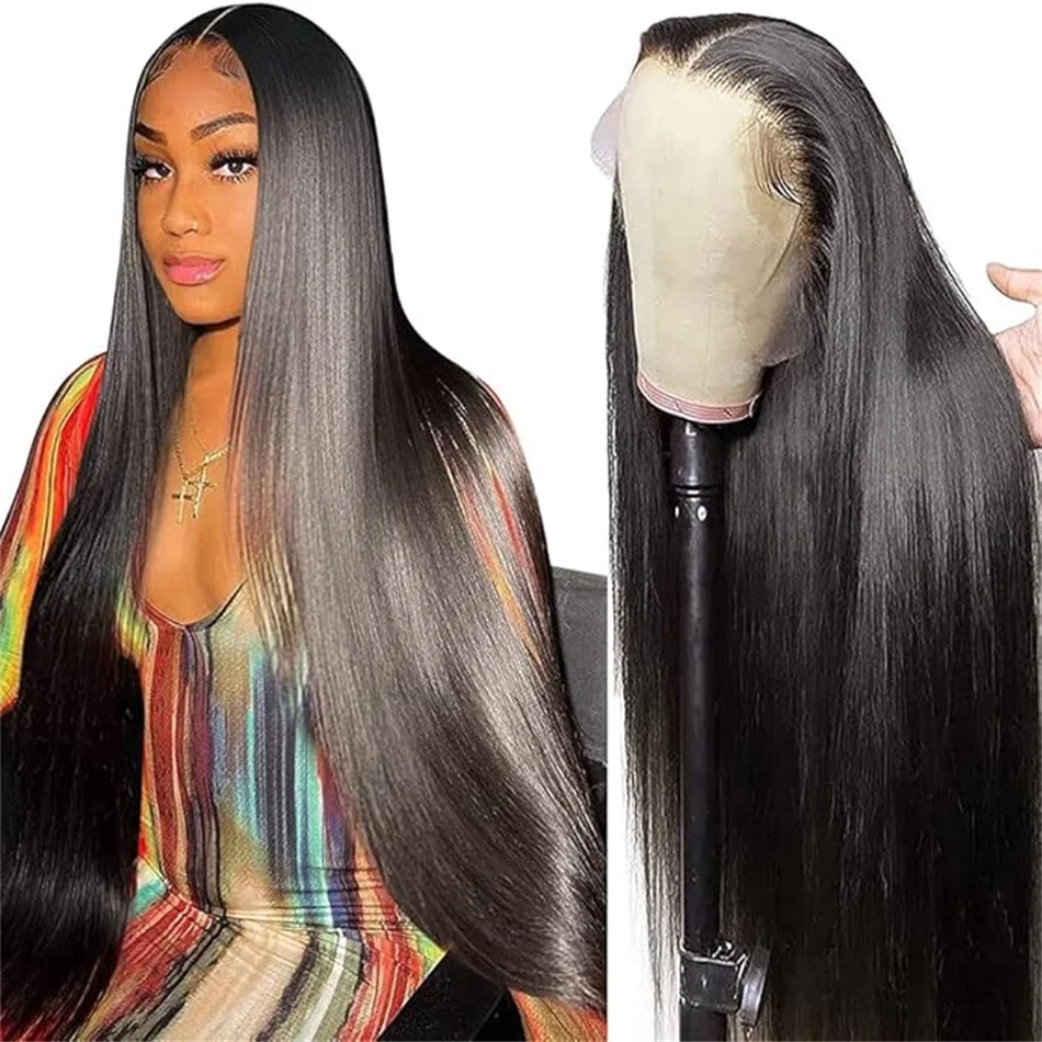 180 Density Brazilian 32 36Inch Straight 13x4 13x6 Transparent Lace Frontal Human Hair Wigs 5x5 6x4 Glueless Wig Ready to Wear