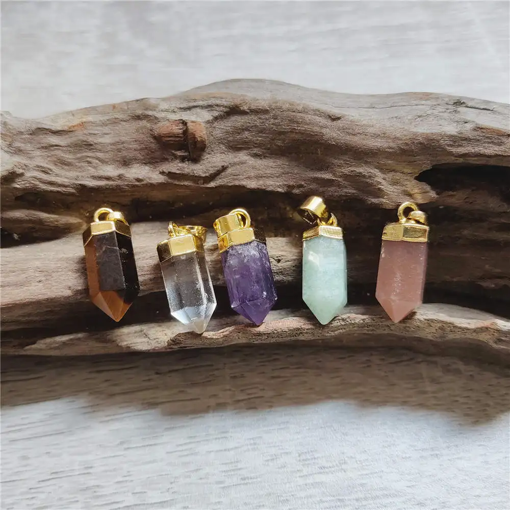 FUWO Faceted Druzy Quartz Piont Pendant With Golden Plated Cap Cute Little Bullet Pendant For Jewelry Making PD209