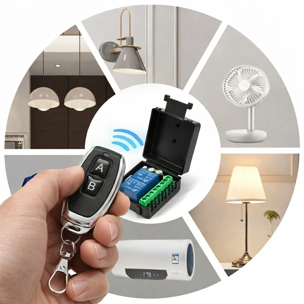DC 12V 24V AC 220V RF433 Universal 2 Channels Multifunction Receiver Module Garage Curtain Motor Light Control Remote Control