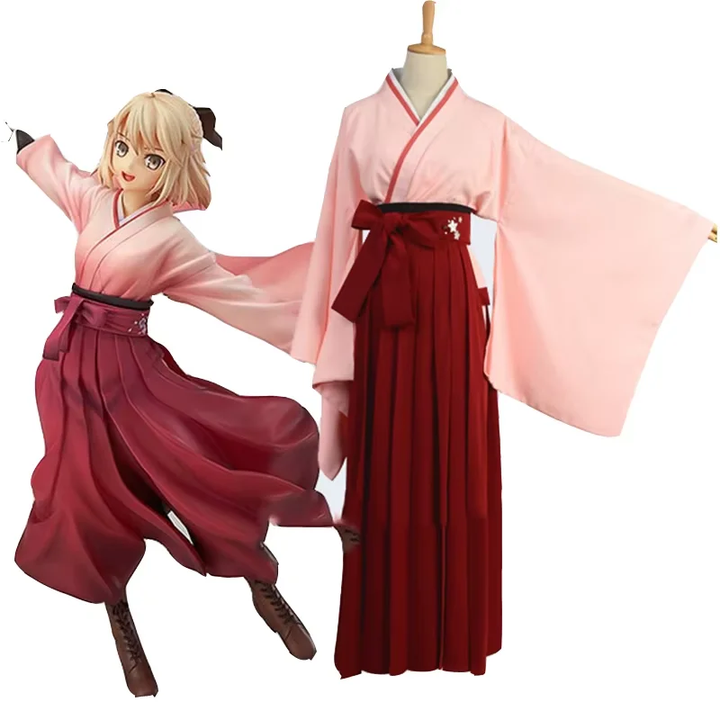 

Custom Size Fate Grand Order Saber Okita Souuji Sakura Cosplay Costume Kimono Dress Halloween Carnival Anime Clothes Outfits Cos