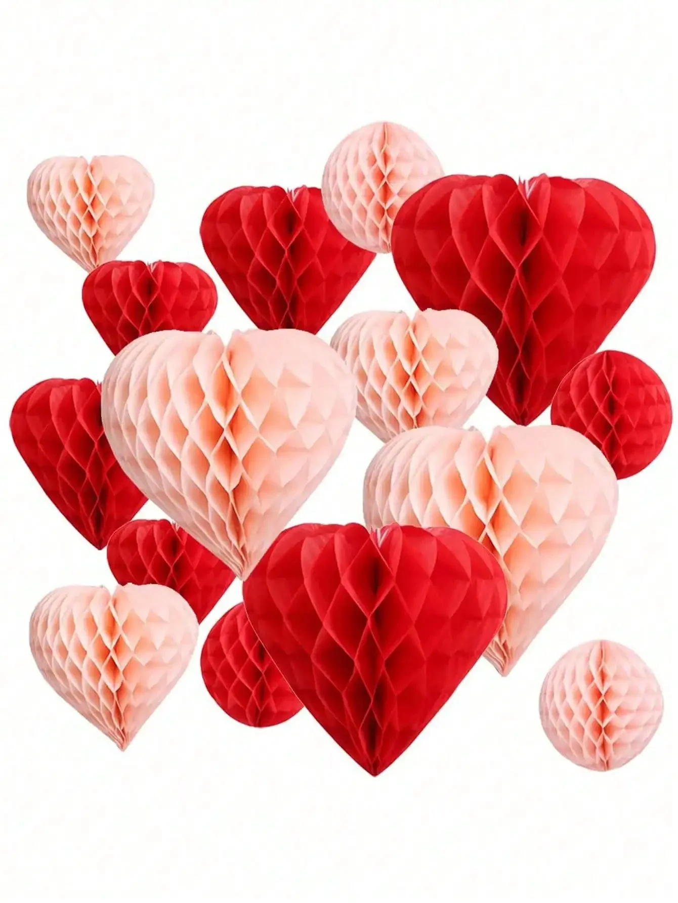 Pom Pom de décoration de fête rose, 5 pièces | Papier de soie coeur nid d'abeille, parfait pour la Saint-Valentin, le mariage