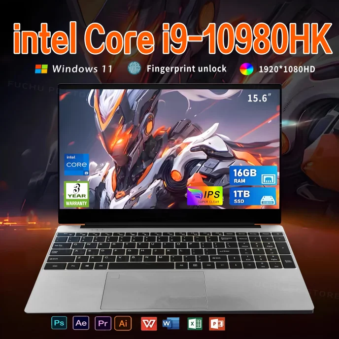 Computadora portátil de 15.6 pulgadas, PC con Intel Core i9-10980HK, 16GB de RAM, 1TB/2TB SSD, portátil i9 con Windows 11