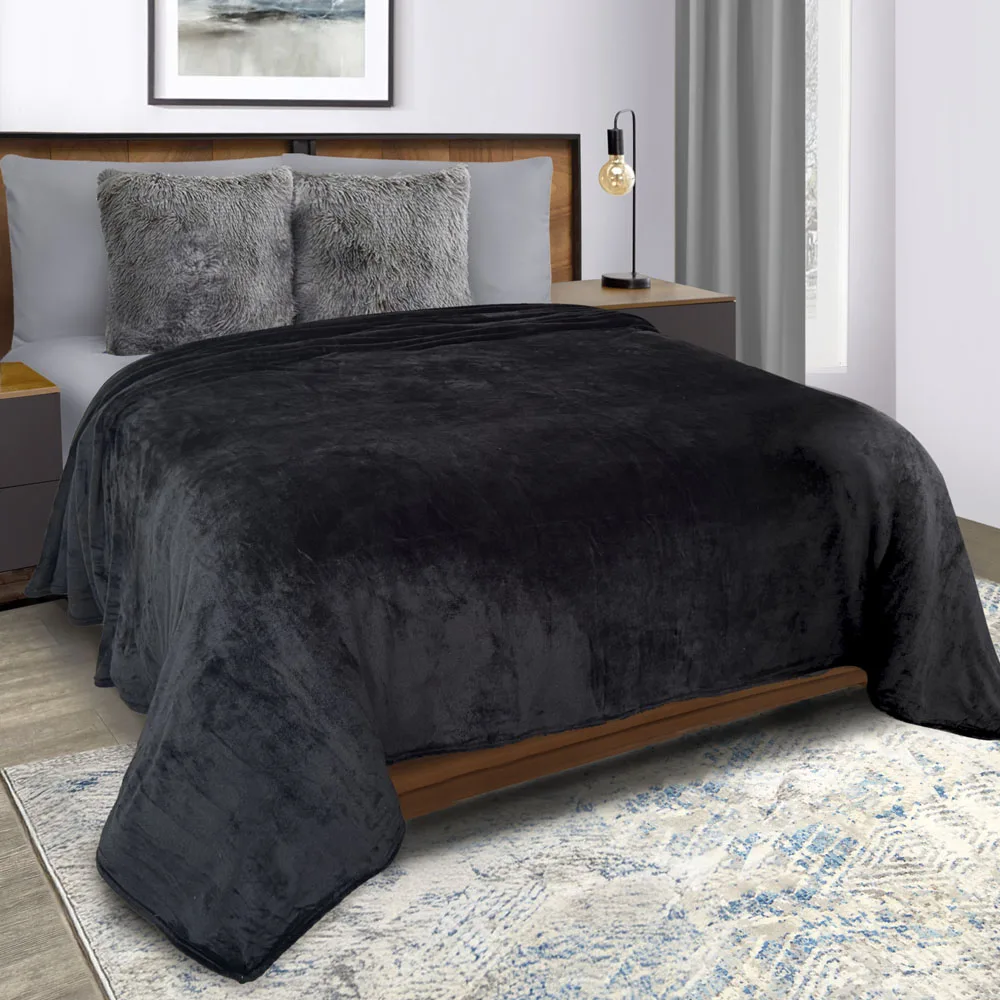 Cobertor Ligero Extra Suave Afelpado por ambos lados color Negro, Cobija hotelera, Manta de Flannel Marca Elefantito Hogar