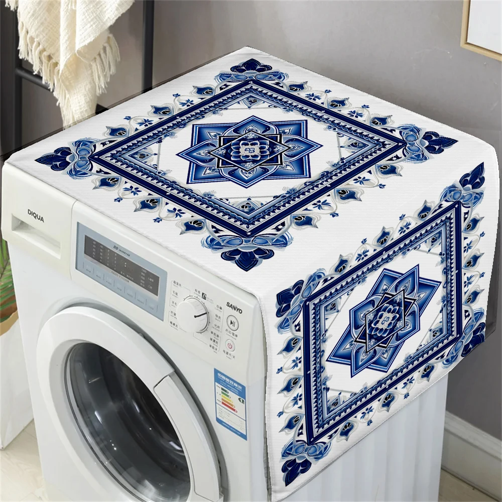 

Blue White Vintage Patterns Dust Cover Washing Machine Dust Mat Design Refrigerator Protective Pad Household Home Supplies