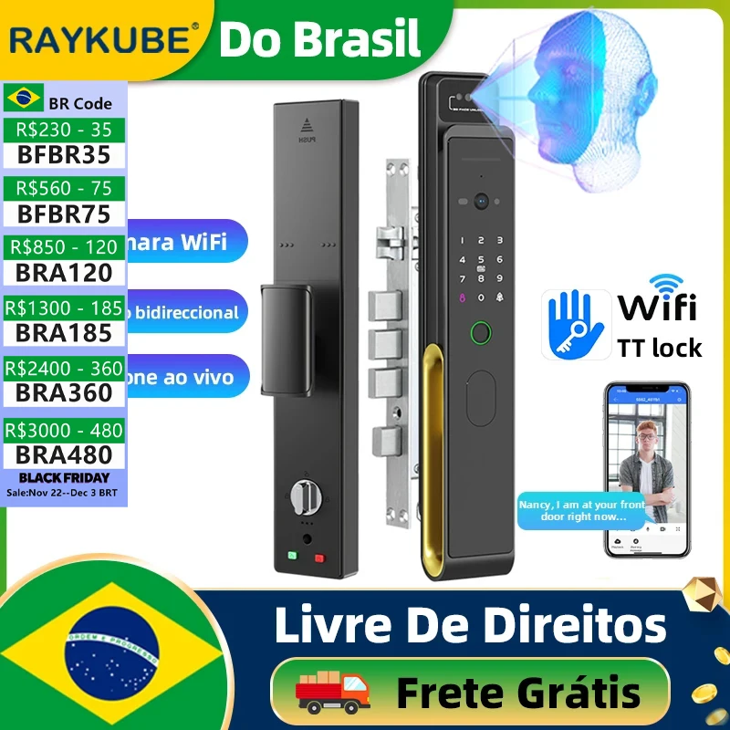 Do Brasil RAYKUBE TD1 TT Lock Digital Face Fingerprint Lock With WiFi Camera Monitor TT Lock APP Remotely Video Call