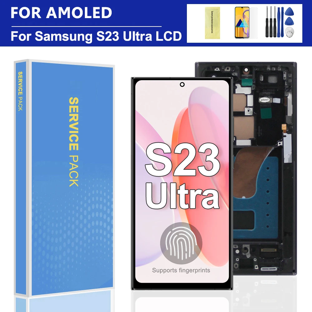 Für Samsung S23 Ultra 5G AMOLED LCD Display Touchscreen Digitizer Ersatz für SM-S918B G918 mit Rahmen