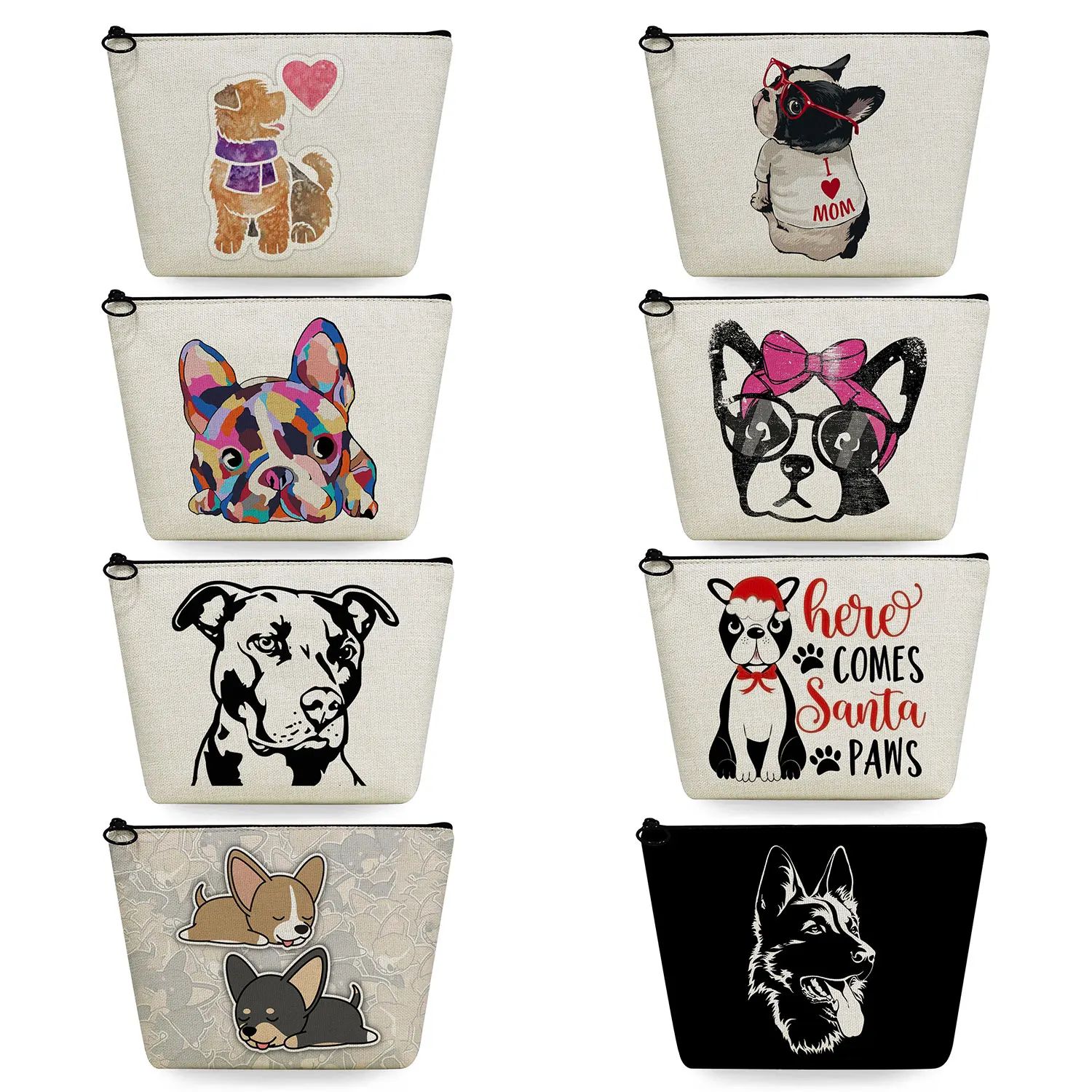 

Women Cosmetic Bag Japanese Kawaii White Makeup Bag High Quality Organizer Travel Toiletry Bag French Bulldog Bull Terrier Print