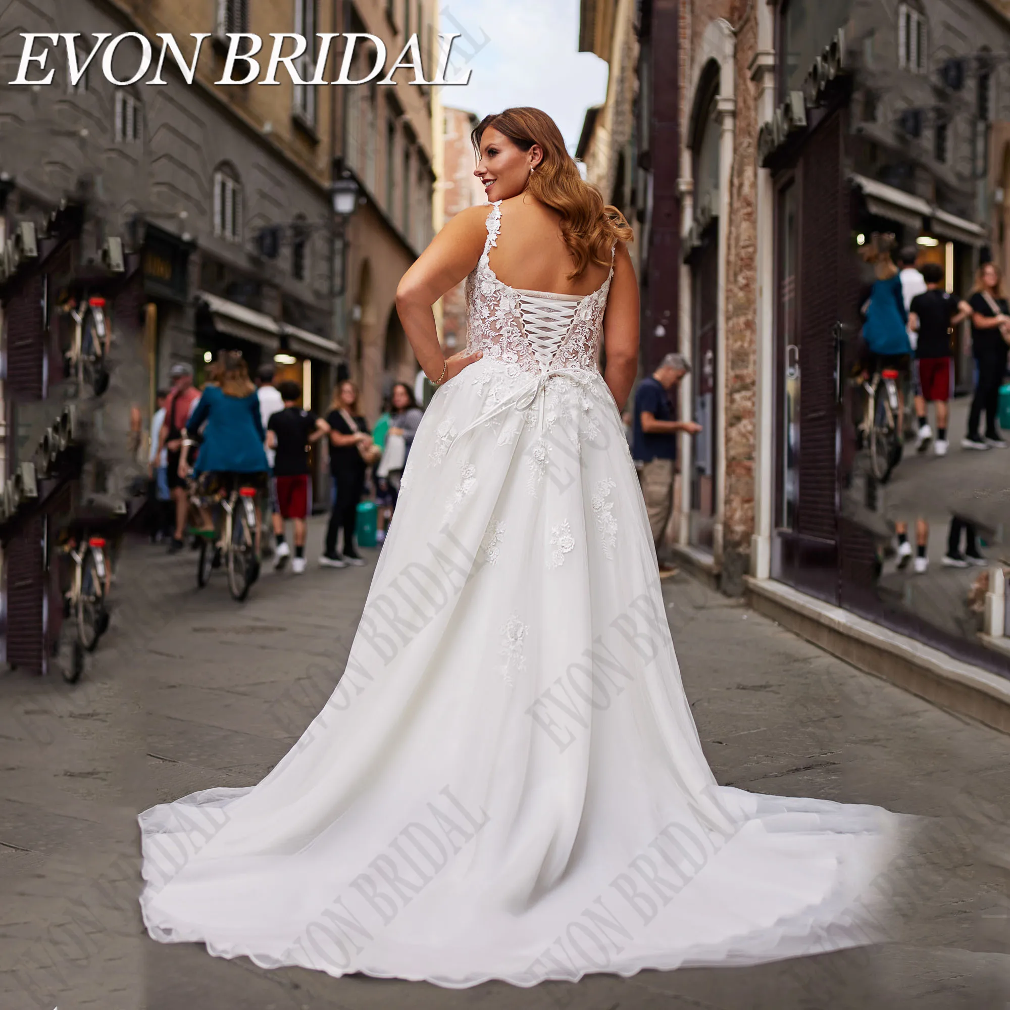 EVON BRIDAL V-Neck A-Line Wedding Dress Plus Size Woman Detachable Sleeves Lace Up Applique Vestidos De Novia Tulle Custom