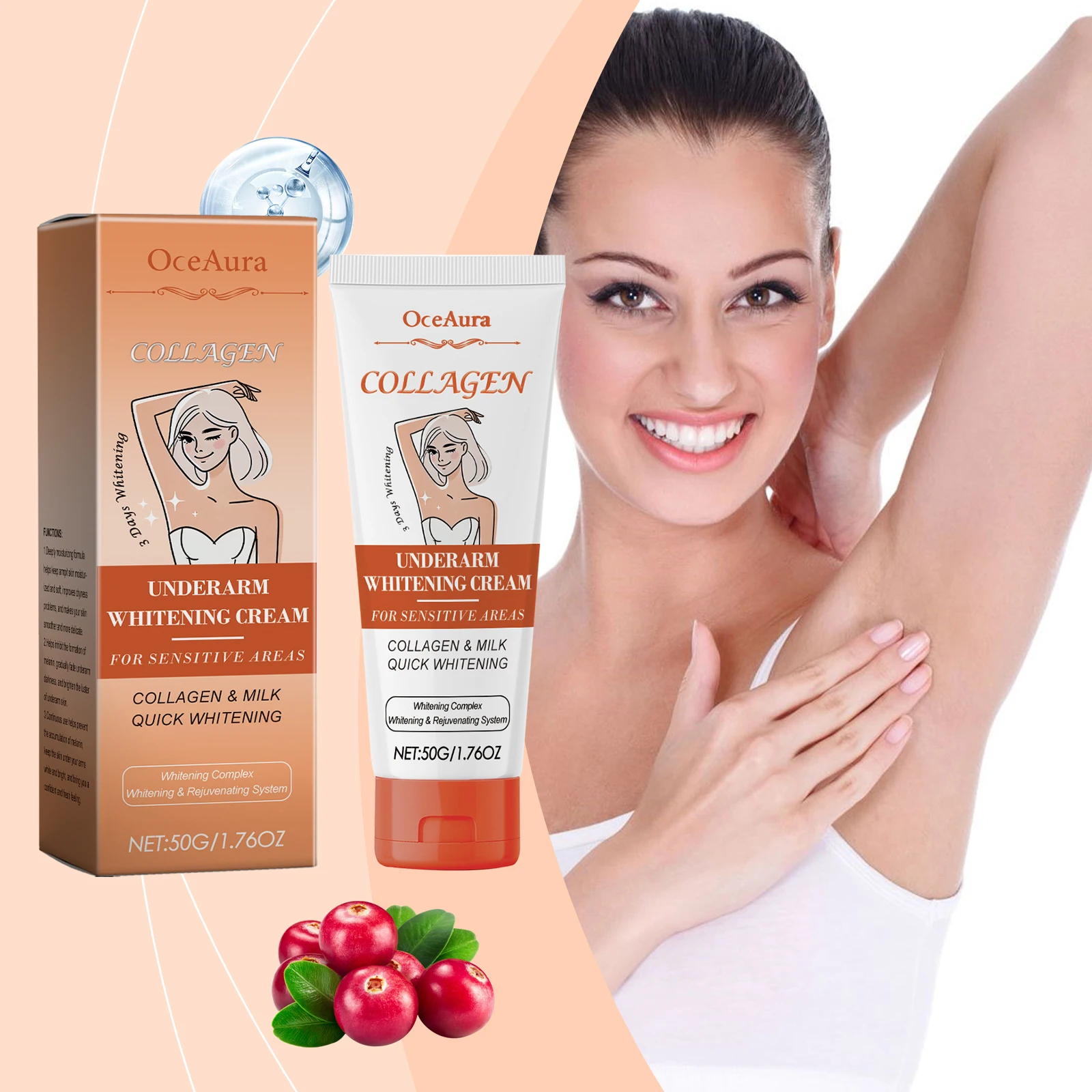 Oceaura Underarm Brightening Cream Dark Spot Fade Even Tone Brightening Nourishing Smooth Skin Underarm Skin Tone Corrector 50g