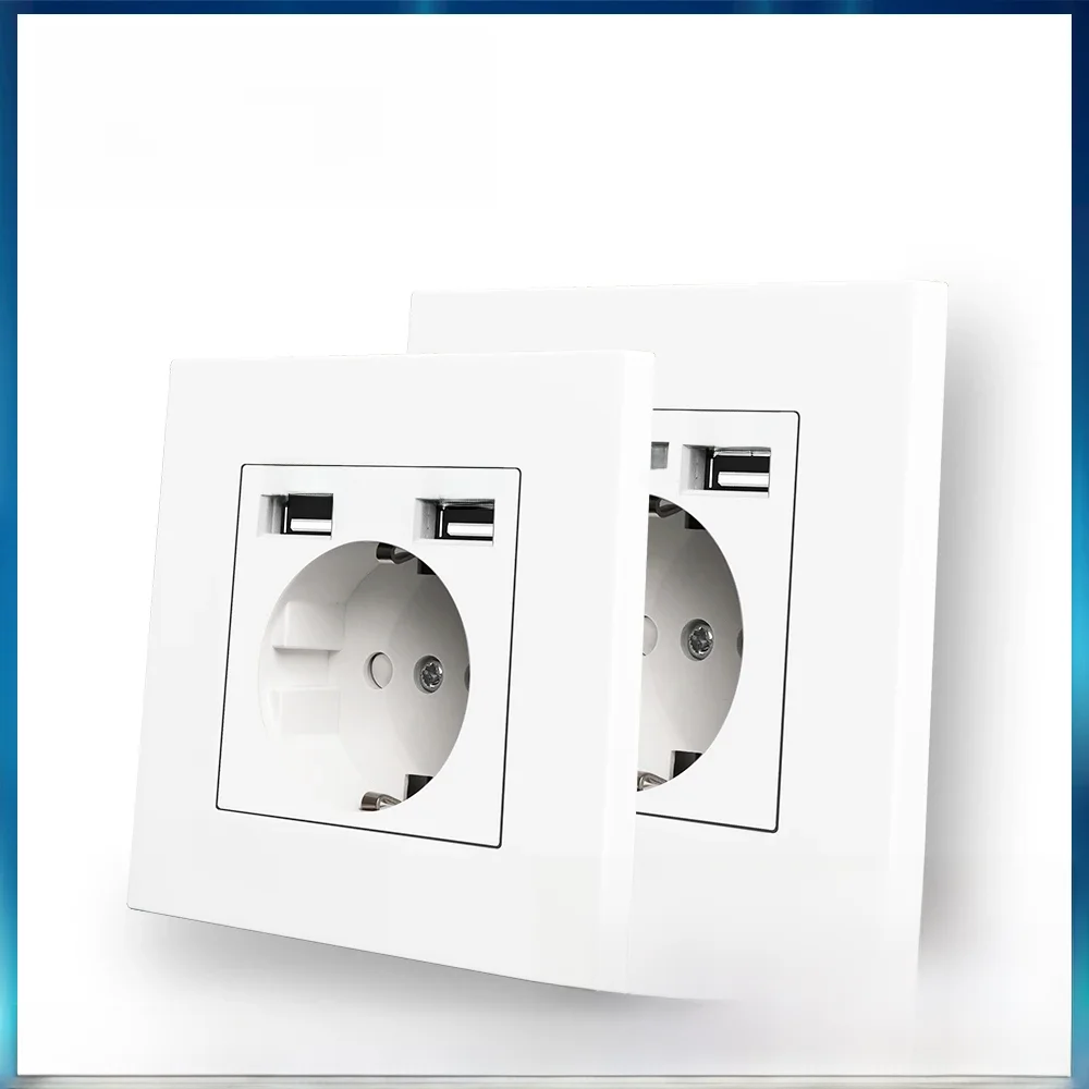 Delviz-Dual USB Tomada de Carregamento, Tomada de Parede Padrão da UE, Power Jack, Painel Branco