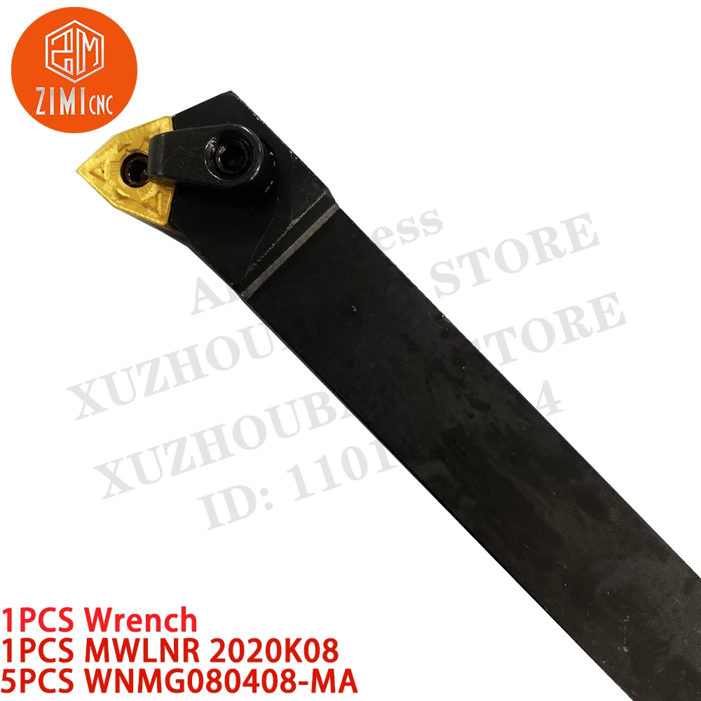 1PCS MWLNR 2020K08 Turning Tool Holder + 5PCS WNMG080408-MA Turning Inserts Carbide Inserts metal lathe CNC tools cutting tools