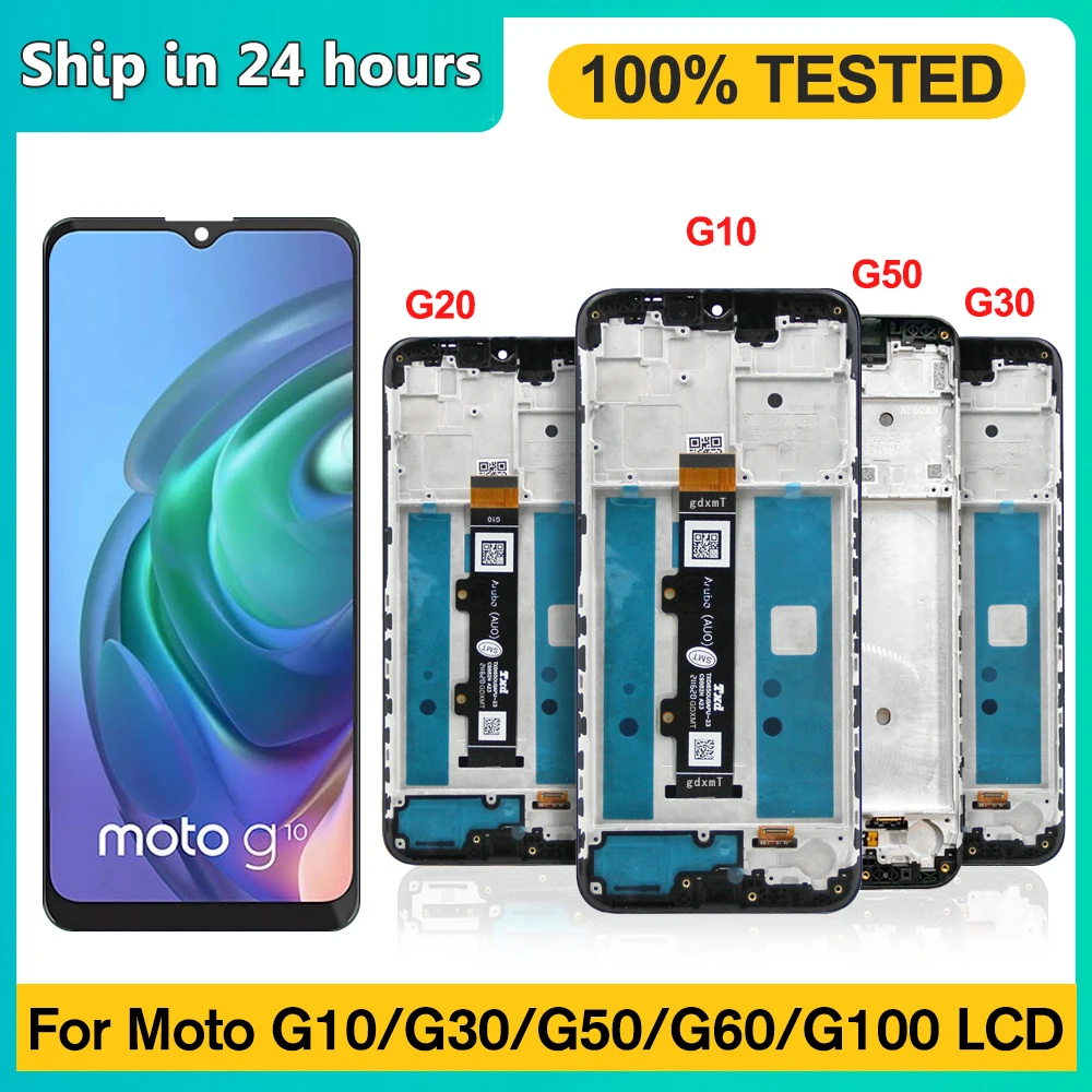 100% Tested For Motorola Moto G10 G20 G30 LCD Display Touch Screen Digitizer withFrame,For MotoG30 G50 G60 G100 Replace Display