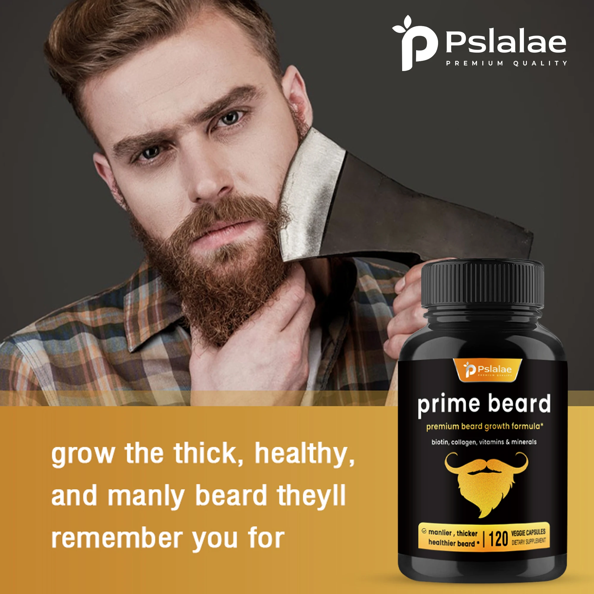 Prime Beard suplemento-vitaminas para la manicura con biotina, colágeno y Palma de sierra, 120 cápsulas