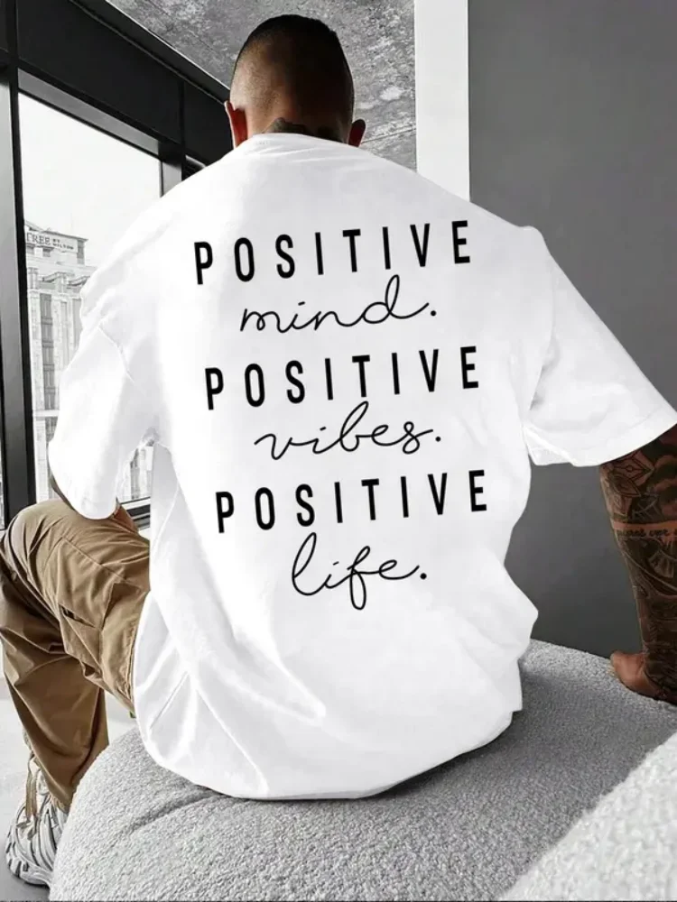 

Positive Mind Vibes Life Graphic T Shirt Men’s Stylish Casual Wear Soft Fabric Oversized Tee Perfect for Street Style and Relaxe