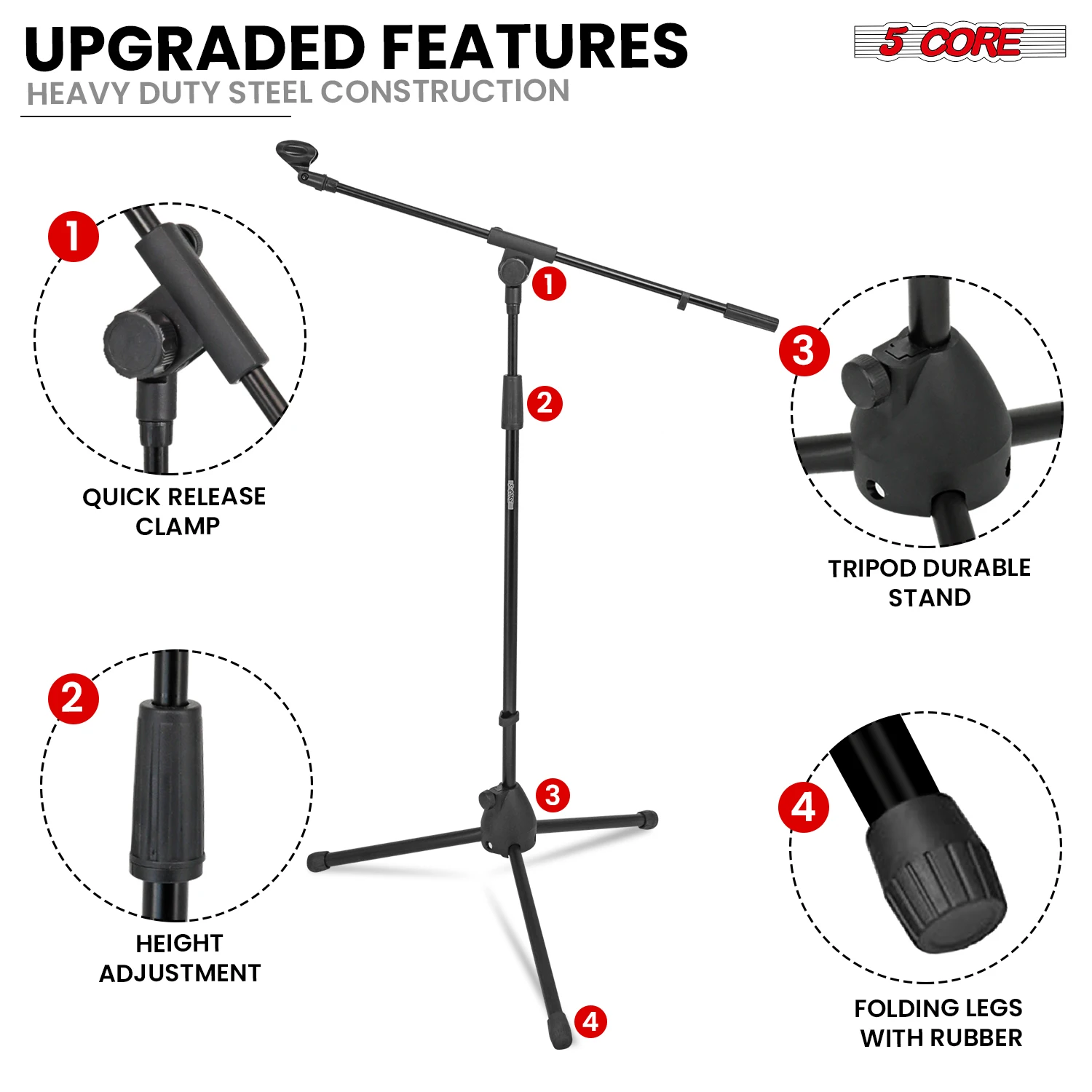 5 Core Mic Stand Floor Pair Un - đánh giá và giá Microphone Stand Boom Arm Floor