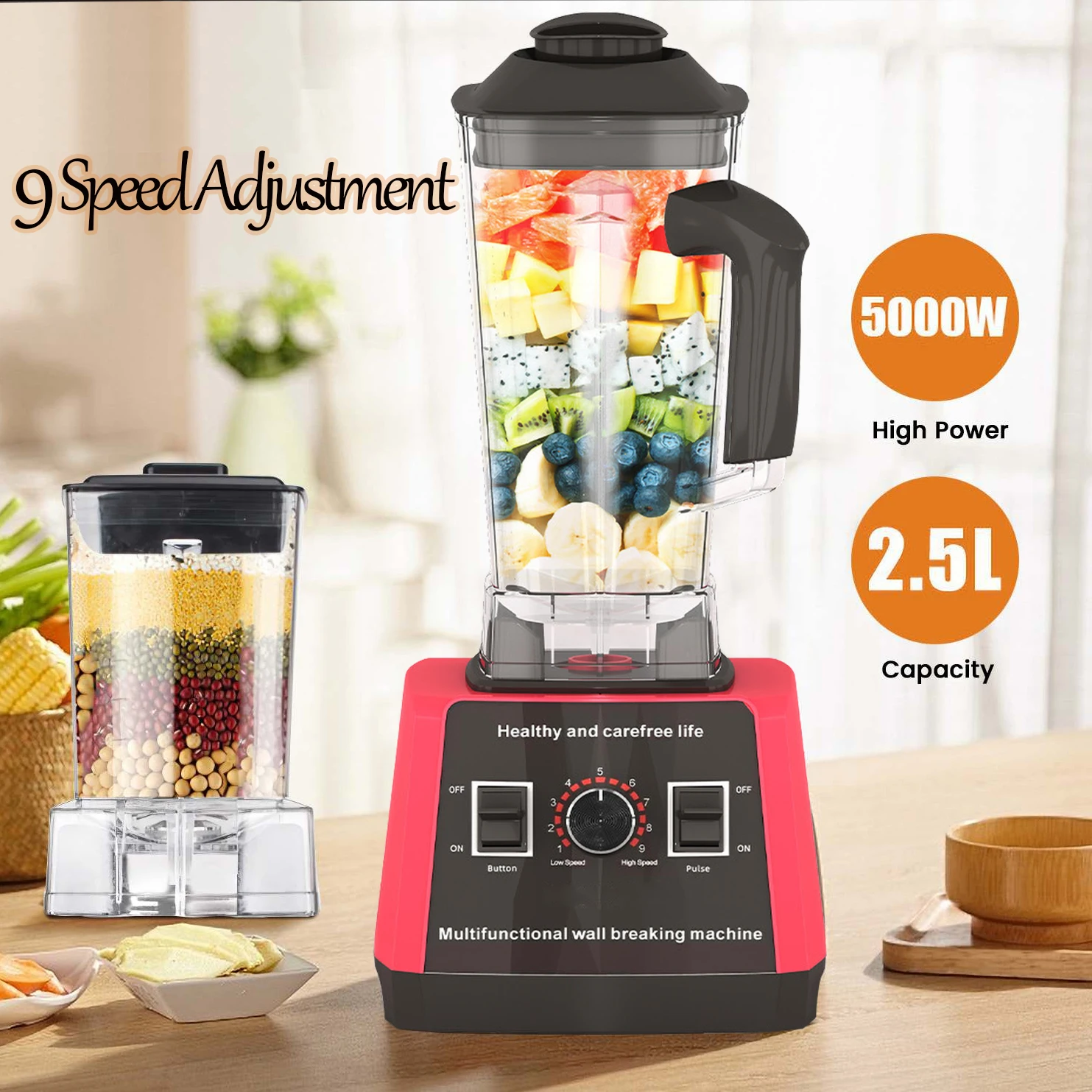 5000W Stationary Blender Heavy Duty Commercial Mixer Ice Smoothies Appliances for Kitchen Professional High Power Food Processor